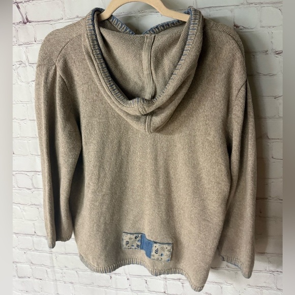 Vintage Christopher & Banks Beige Hoodie Blue Patchwork Pocket Sweater M Y2K - Picture 4 of 8